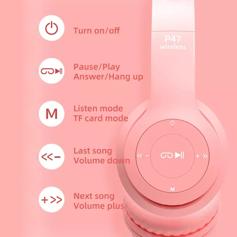 Tai Nghe Mèo Bluetooth Không Dây Chống Ồn,Tai Nghe Chụp Tai Có Mic,Mạnh Mẽ Nghe Nhạc Cực Hay,Hỗ Trợ Cắm Dây Cắm Thẻ Nhớ