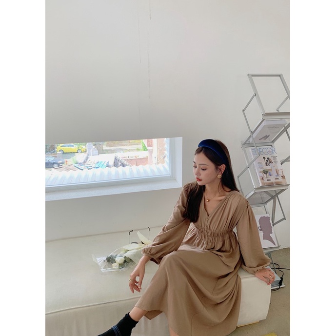 Đầm Công Sở Thun Eo -Đầm Liền Thân Nút Bọc