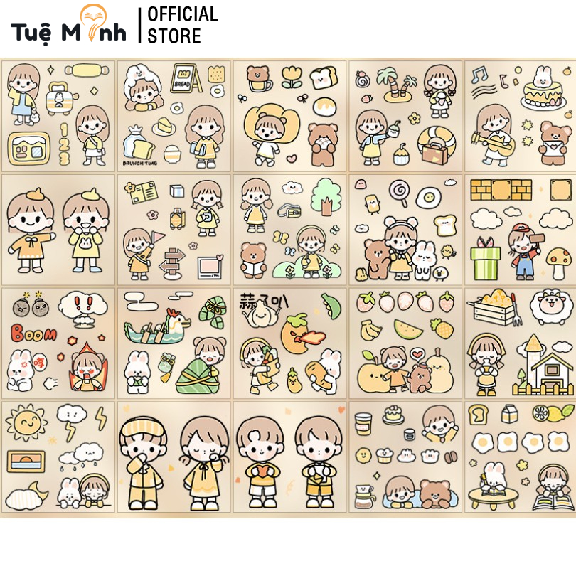 Set 20 Tấm 100 Miếng Sticker Dễ Thương Hình Cô Nàng Dán Trang Trí Sổ Tay, Laptop, Ốp Điện Thoại...- VPP Tuệ Minh
