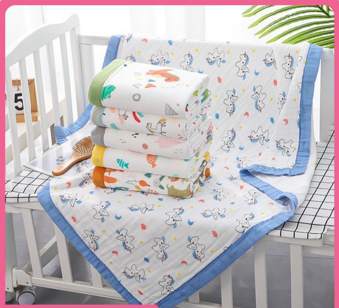 (Loại đẹp) Khăn tắm Xô Sợi Tre Aden Bo Viền Đa Năng  4 Lớp Xuất Nhật Siêu Mềm Cho Bé (110x100cm)