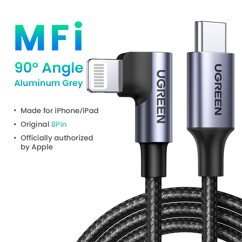 UGREEN USB C to Lightning Cable Right Angle 90 Degree MFi-Certified Nylon Braided Fast Power Delivery Fast Charging Cable for iPhone 14 Plus iPhone 15 14 Pro Max 13 Pro Max, 12 Pro Max 11 X XS XR XS Max 8 Plus and More