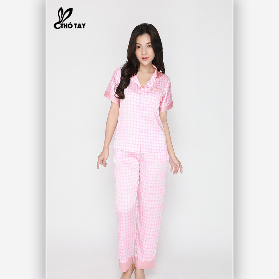 Đồ Ngủ Pijama Lụa Satin Dài Họa Tiết - THỎ TÂY DB255B251