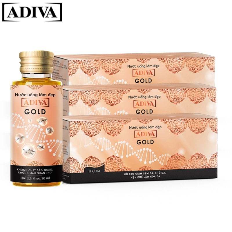 COMBO 03 Hộp Nước uống làm đẹp Gold ADIVA Collagen (14 lọ x hộp) - Hỗ trợ ngăn ngừa lão hóa da
