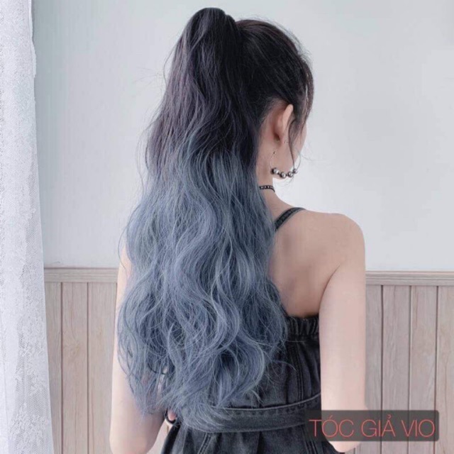Tóc giả ngoặm xù omber đen xanh- ngoặm dạng to