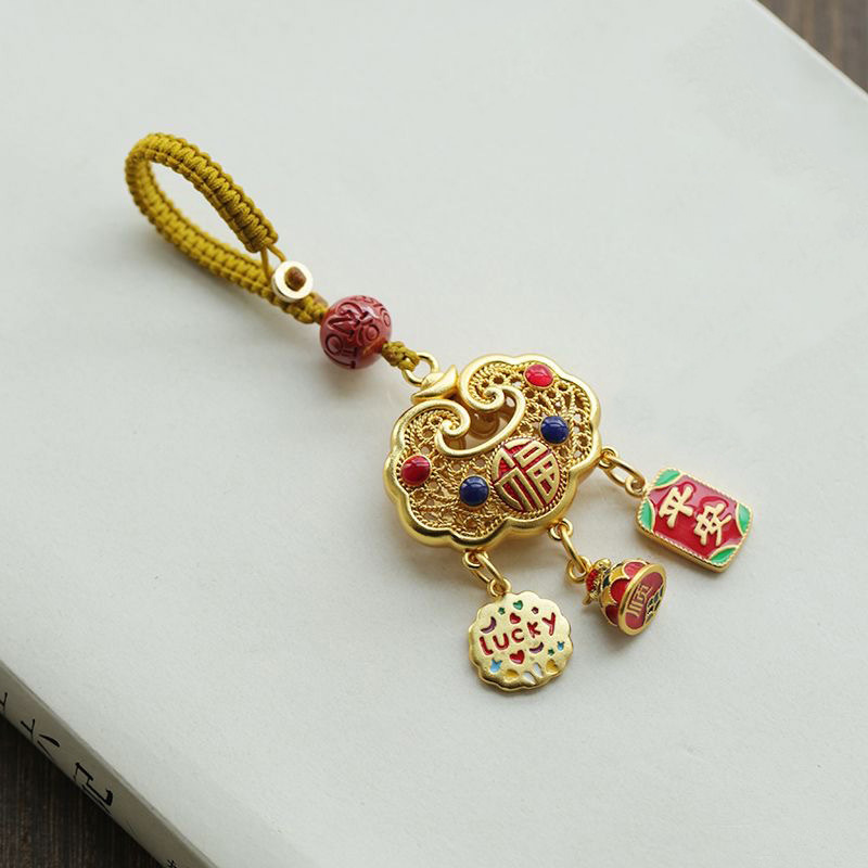 Cổ pháp sa vàng như ý khóa nuốt vàng quái thú móc khóa dây chuyền điện thoại di động vận chuyển an toàn khóa trường thọ đồ treo treo xe túi xách