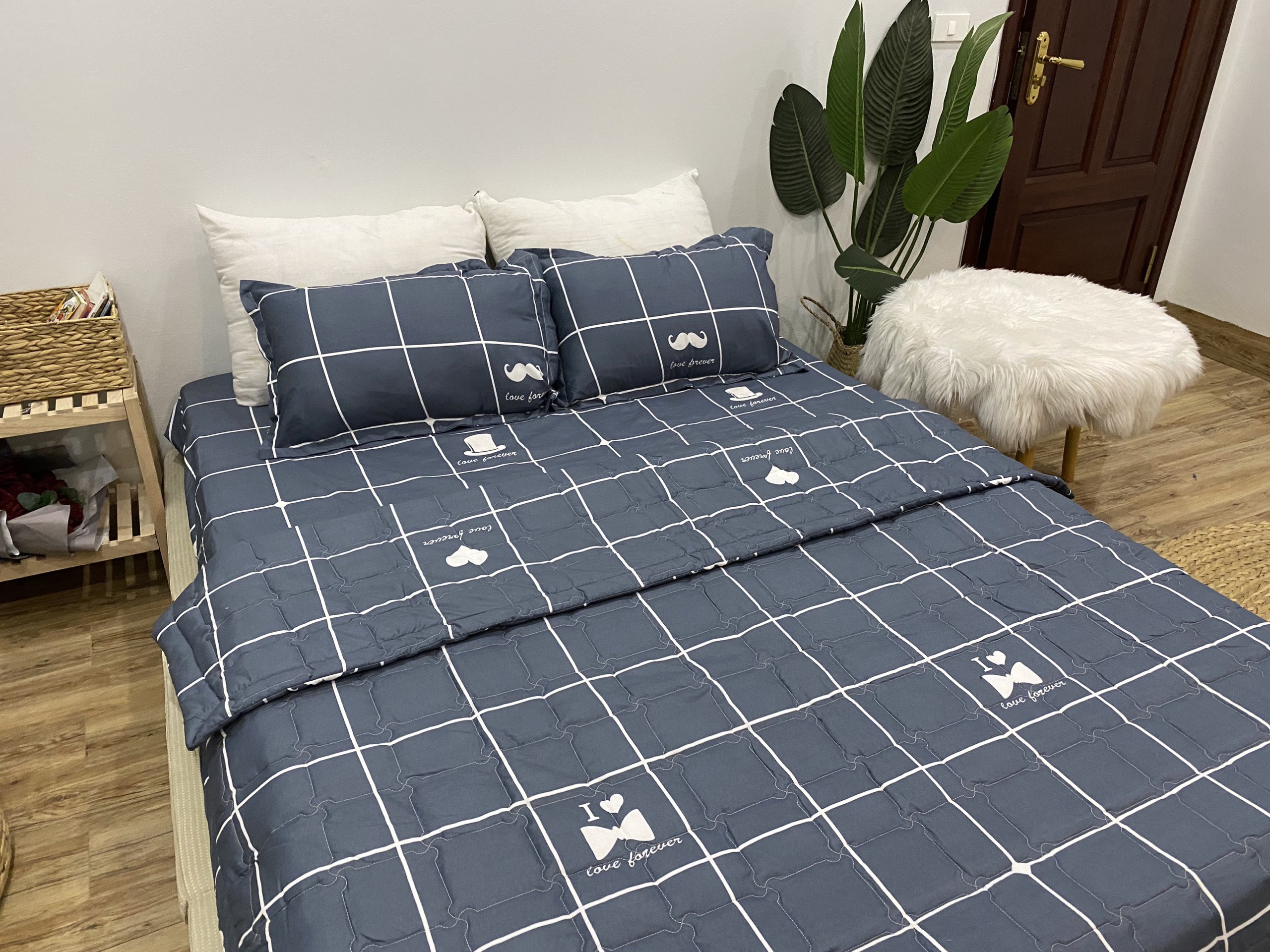 Bộ Chăn Ga Gối Cotton Poly - Kẻ Dâu ( 3 Món , 4 Món , 5 Món ) Tiệm Nhà Cá