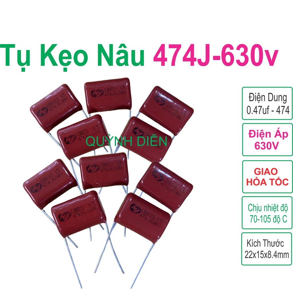 Combo 100 tụ kẹo nâu 474j 630v cbb22 quỳnh diễn