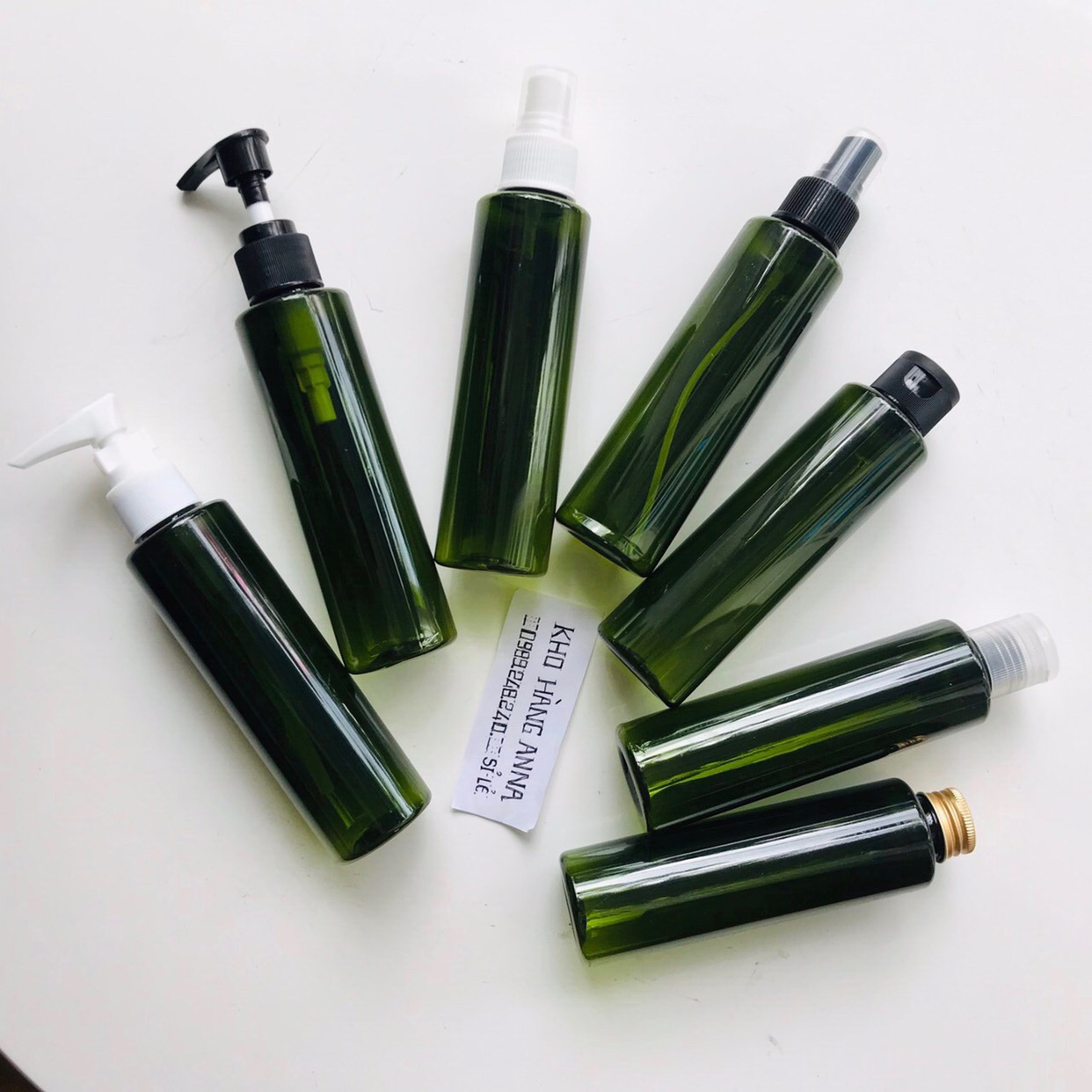 [ Chai lọ xanh lá ]  10 vỏ Chai nhựa 150ml xịt sương / xịt giọt / bóp xịt kính / vòi nhấn nhỏ giọt / nắp nhấn / nắp bật / nắp nhôm - Combo 10 vỏ chai nhựa chiết mỹ phẩm màu xanh rêu 150ml