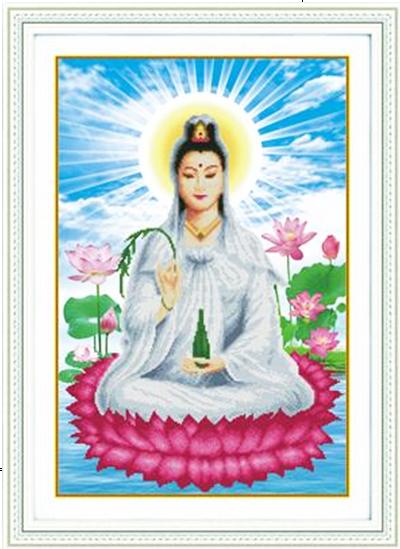 Tranh đính đá quan âm bồ tát tọa sen kt 60 x 87cm