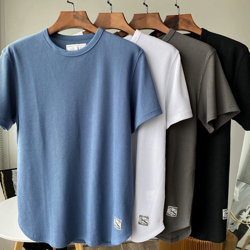 Áo thun nam áo phông nam tay ngắn cổ tròn chất thun cotton tổ ong xuất nhật co giãn 4 chiều
