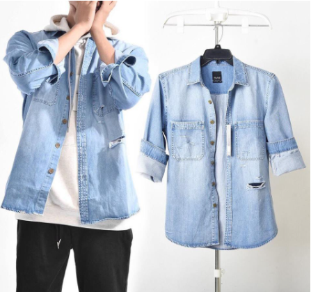 Áo sơ mi nam Denim wash xanh nhạt