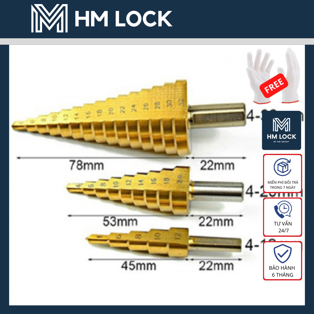 BỘ 3 MŨI KHOAN THÁP WORKZONE  4-32mm - CHUÔI TRÒN - HM LOCK