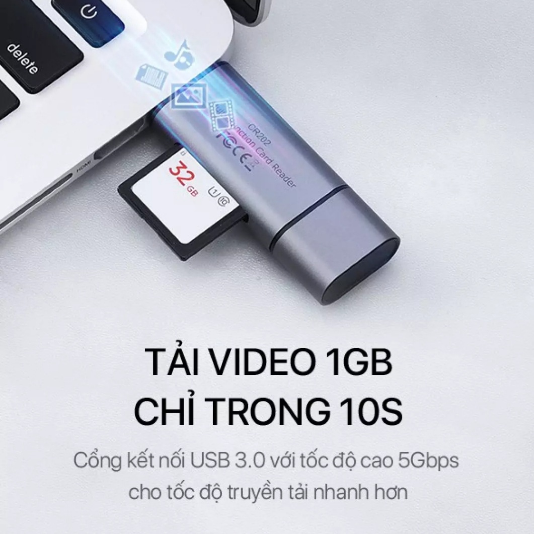 [New]Thiết Bị Đọc Thẻ Nhớ SD/ MicroSD ROBOT CR202 - 2 Đầu Type-C Và USB 3.0 -