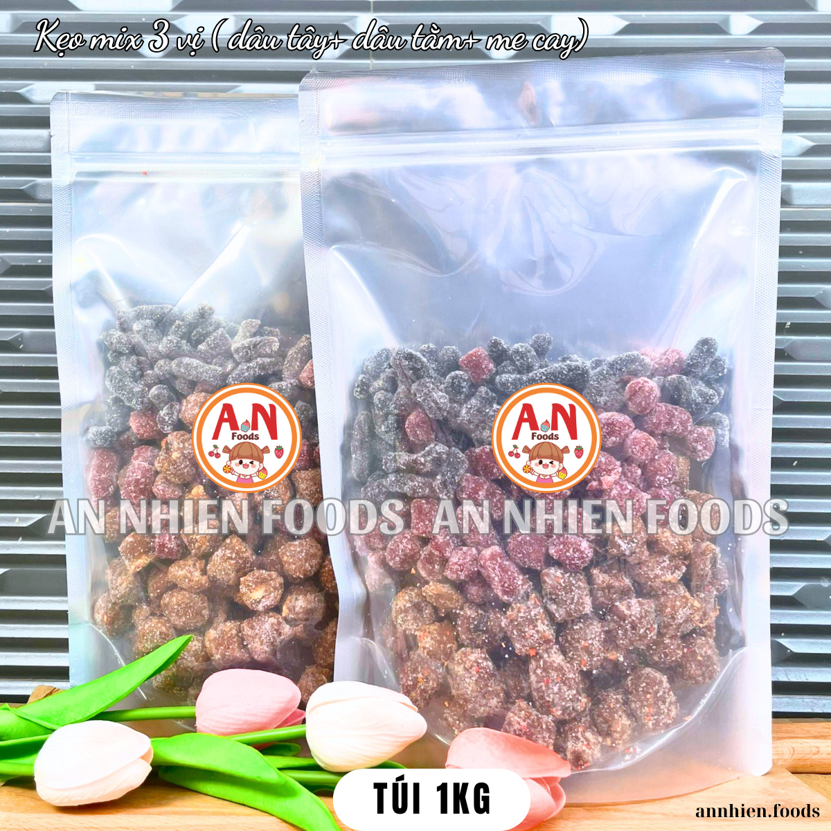 1 KG- Kẹo mix 3 vị (me cay-dâu tây-dâu tằm)- có video
