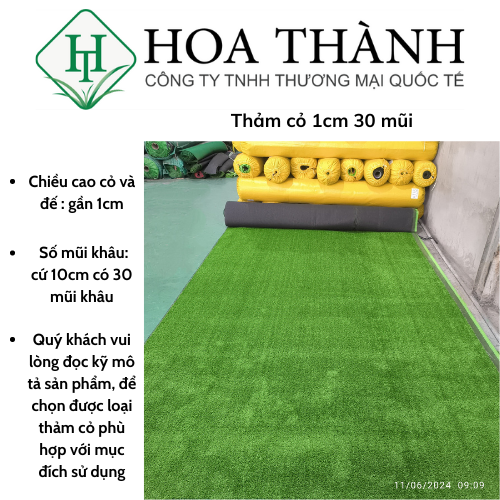 Thảm cỏ nhân tạo 1cm, cỏ ngắn, chuyên dùng trang trí (loại 1cm 30 mũi, quý khách đọc kỹ mô tả)