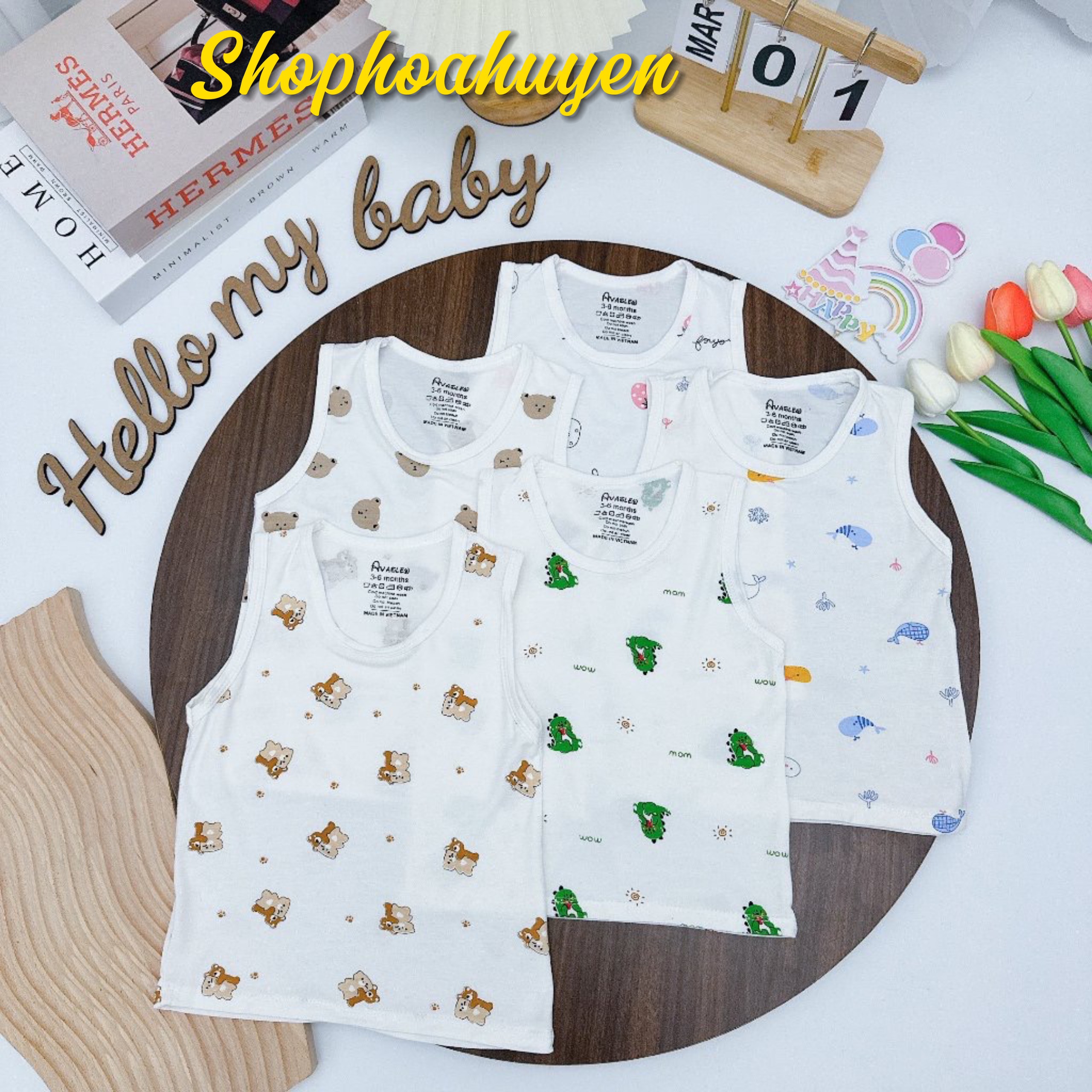 Combo 5 áo ba lỗ bé trai bé gái thun lạnh họa tiết nền màu vải thun lạnh mềm mại mát rượi 5-15kg