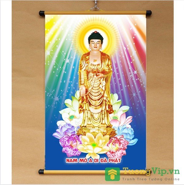 Tranh liễn phật giáo - vải canvas cao cấp - phật a di đà 05