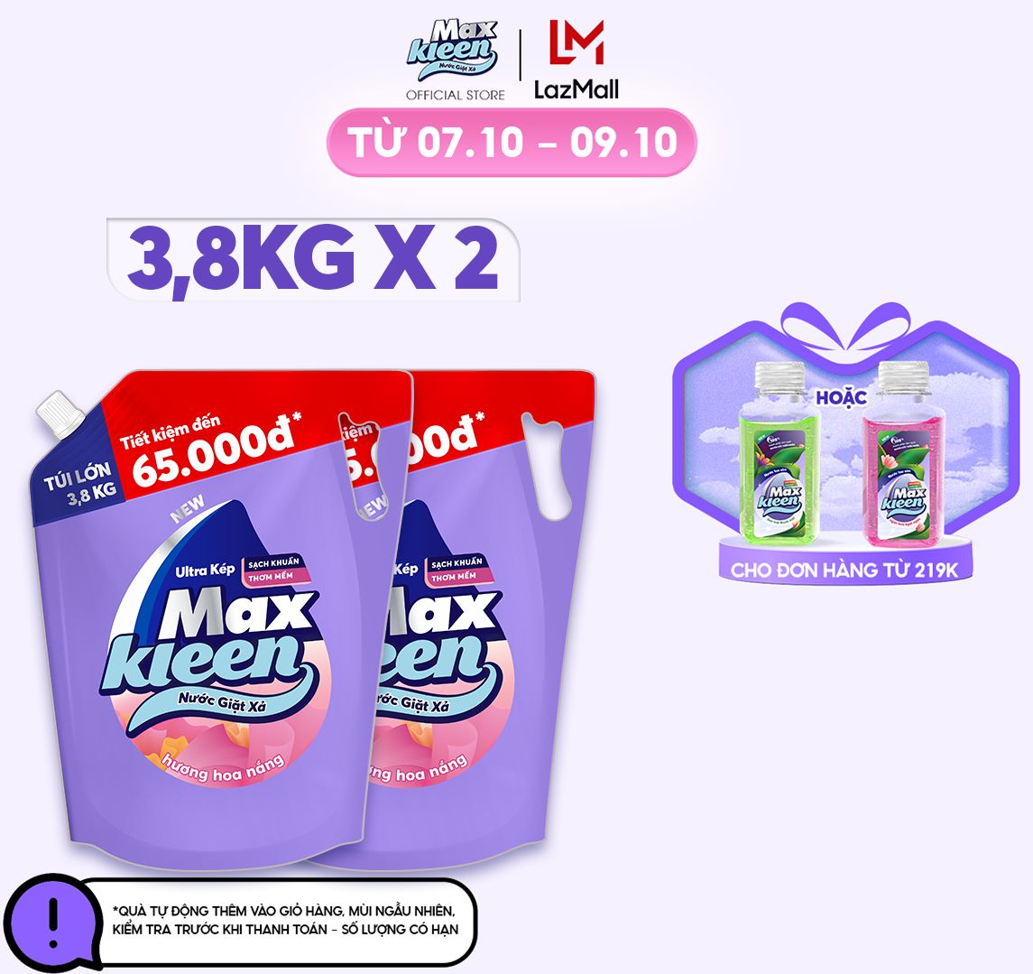 Combo 2 Túi Nước Giặt Xả Maxkleen Hương Hoa Nắng