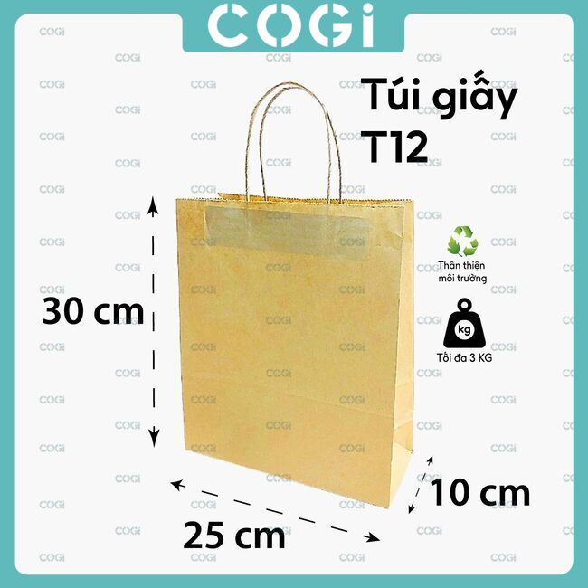 Túi giấy kraft có quai nhiều size dùng 1 lần bảo vệ môi trường chính hãng COGI