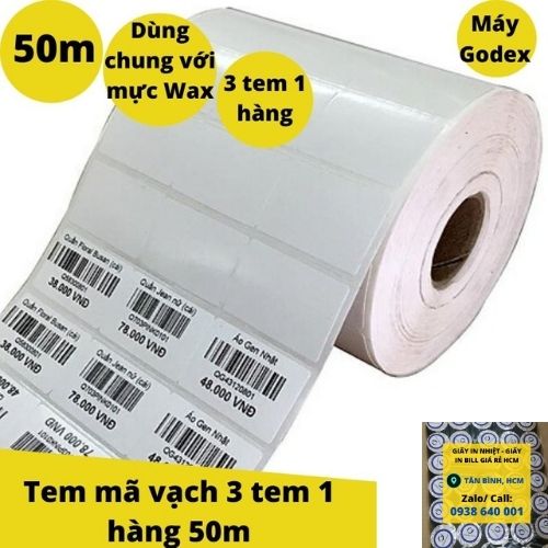 Giấy in tem mã vạch 3 tem 35x22mm (dài 50m) 6000 tem