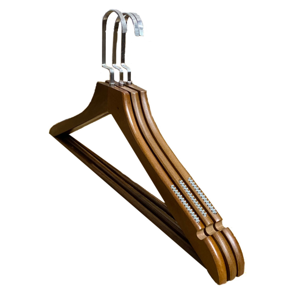 Móc Gỗ Nâu Vai Đệm Thanh Ngang 44,5cm ( Bộ 5 móc )