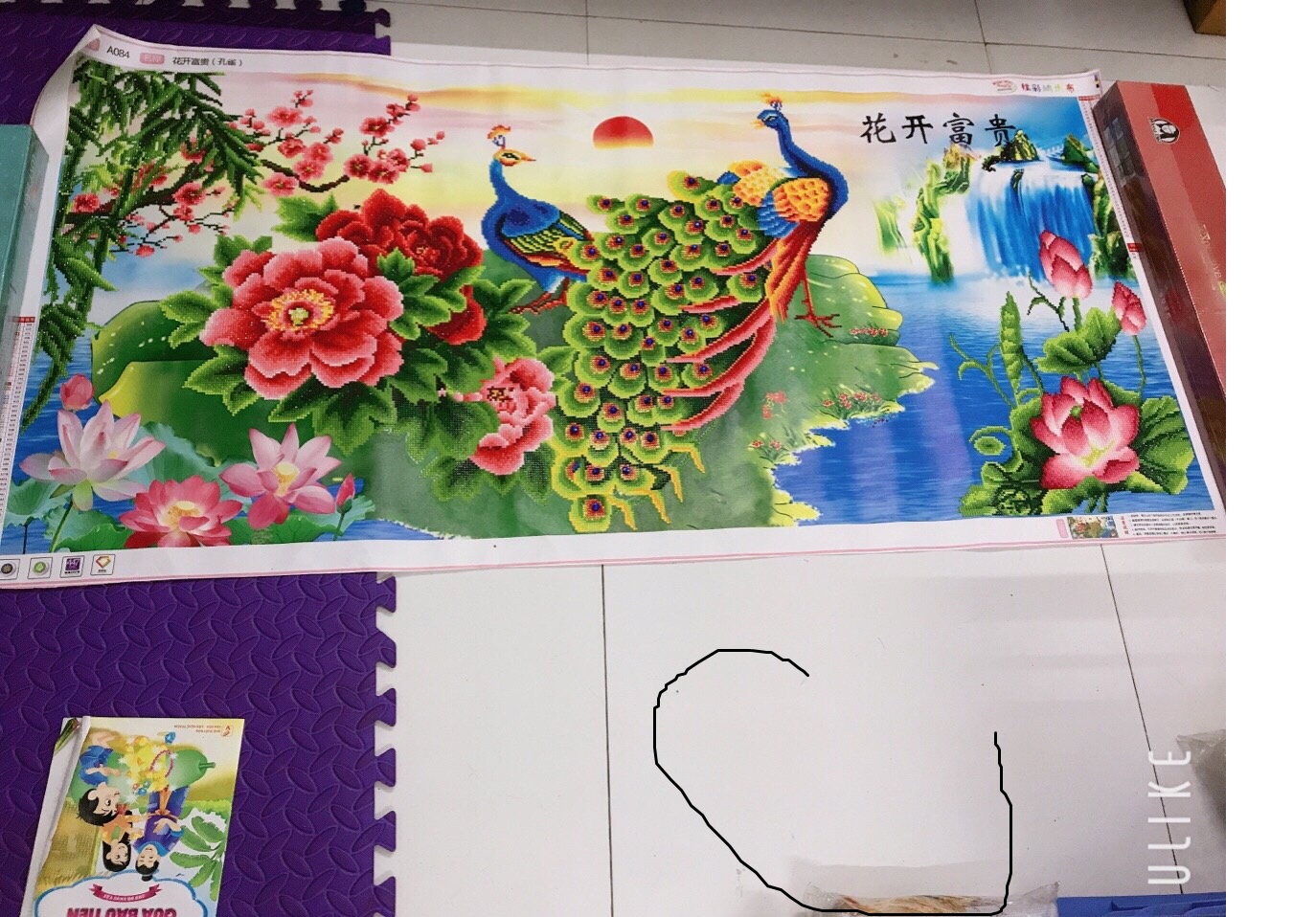 Tranh đính đá Chim Công nghệ thuật 150x75cm