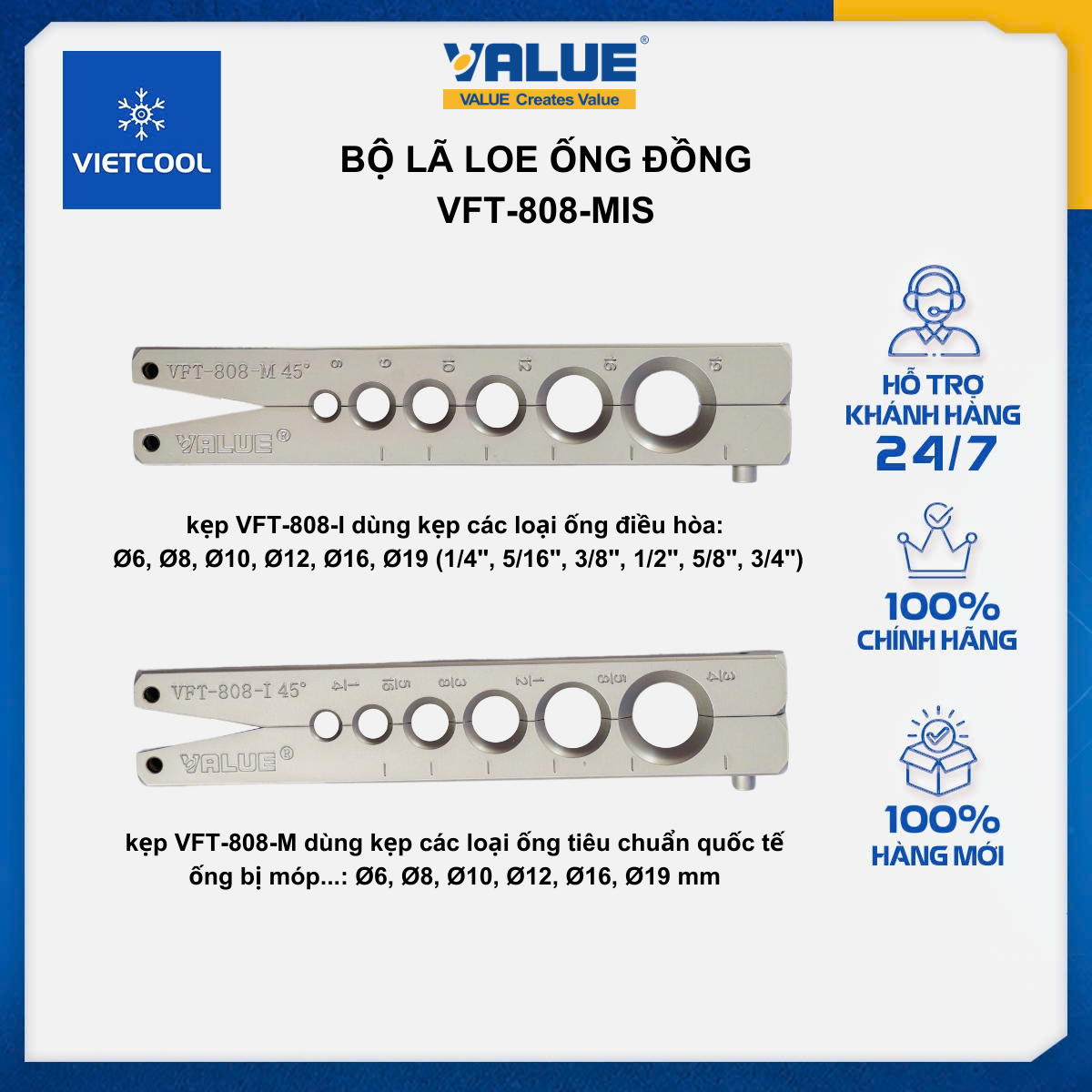 Bộ lã - loe ống đồng VALUE Model VFT-808-MIS (2 kẹp)
