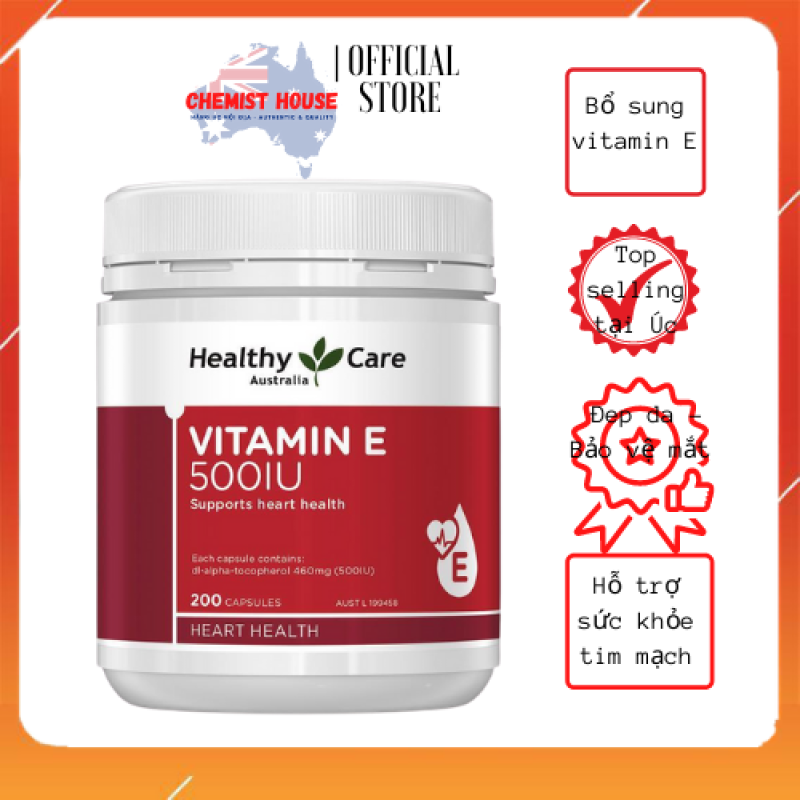 [HCM][Hàng Chuẩn ÚC] Healthy Care Vitamin E 500IU - Viên uống bổ sung vitamin E 200 viên nhập khẩu