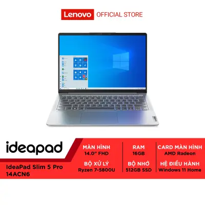 Laptop Lenovo IdeaPad Slim 5 Pro 14ACN6 (82L700L7VN) 14.0 _2.8K I Ryzen 7 -5800U_1.9G I 16GB, 512GB_SSD I Win Home Plus I W11H I Cloud Grey