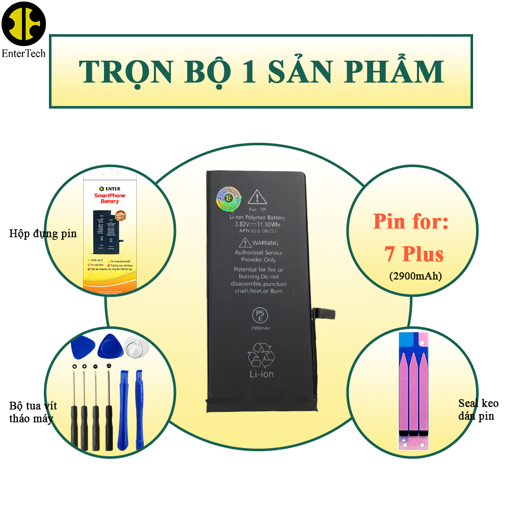 Pin dùng cho ĐT 7G/ 7 Plus EnterTech dung lượng chuẩn bảo hành 12 tháng.