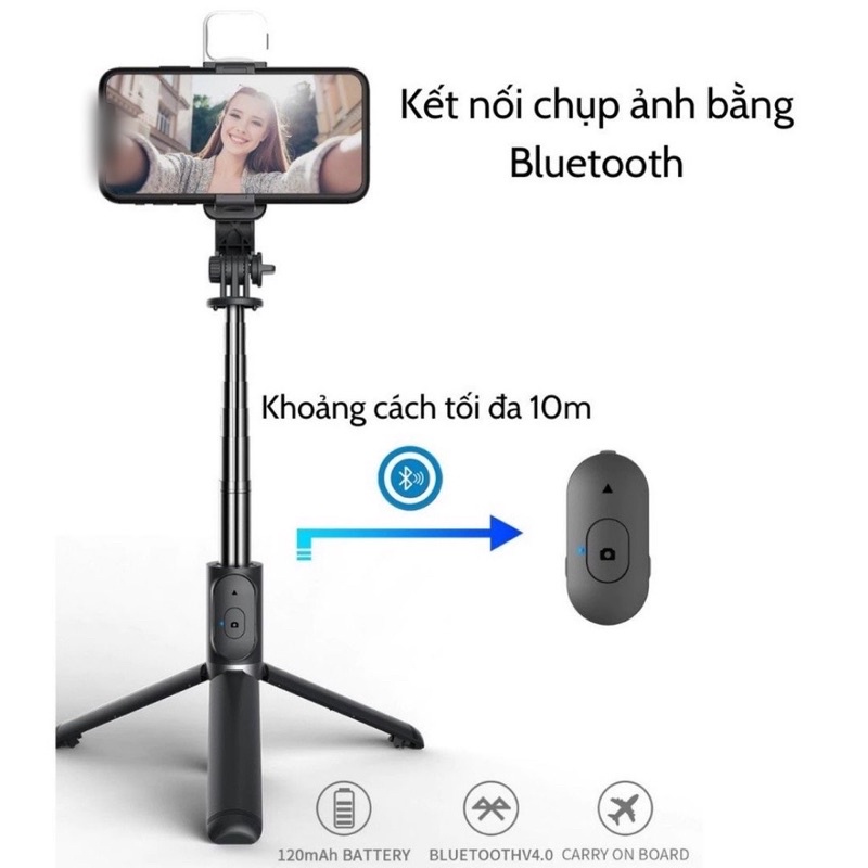 Gậy Chụp Ảnh Tự Sướng 3 Chân Đa Năng Q07, Q07s Kèm Đèn Selfie + Remote Bluetooth Siêu Tiện Lợi.