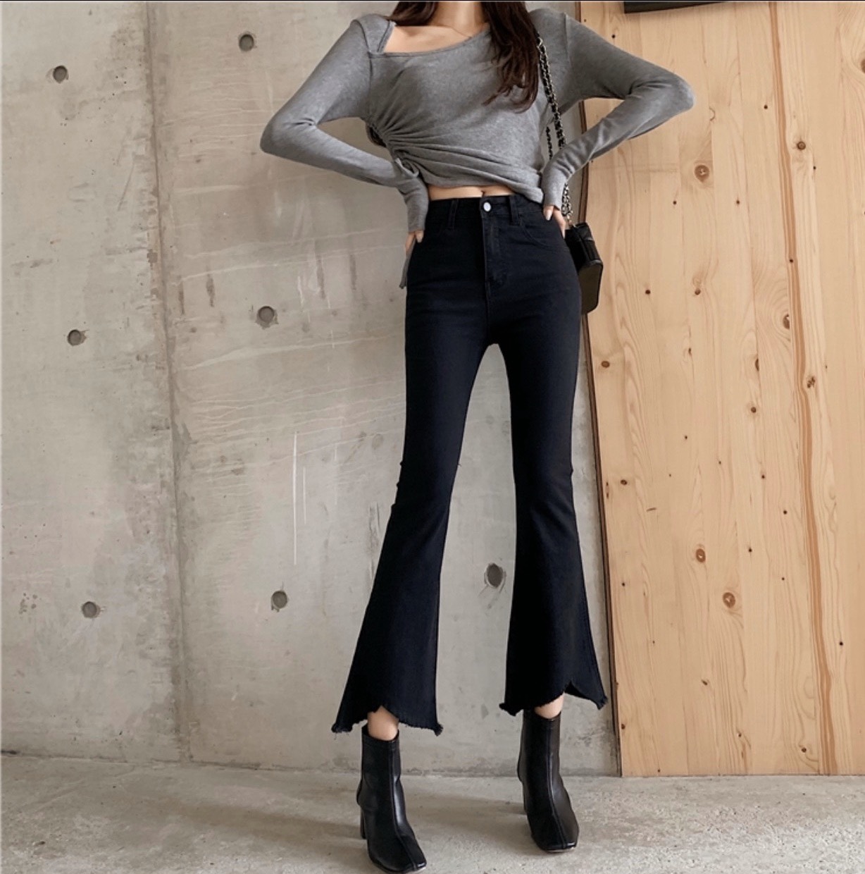 [40kg~90kg] Quần jean đen tuyền ống loe BIG SIZE ms 3226 - MoliJeans