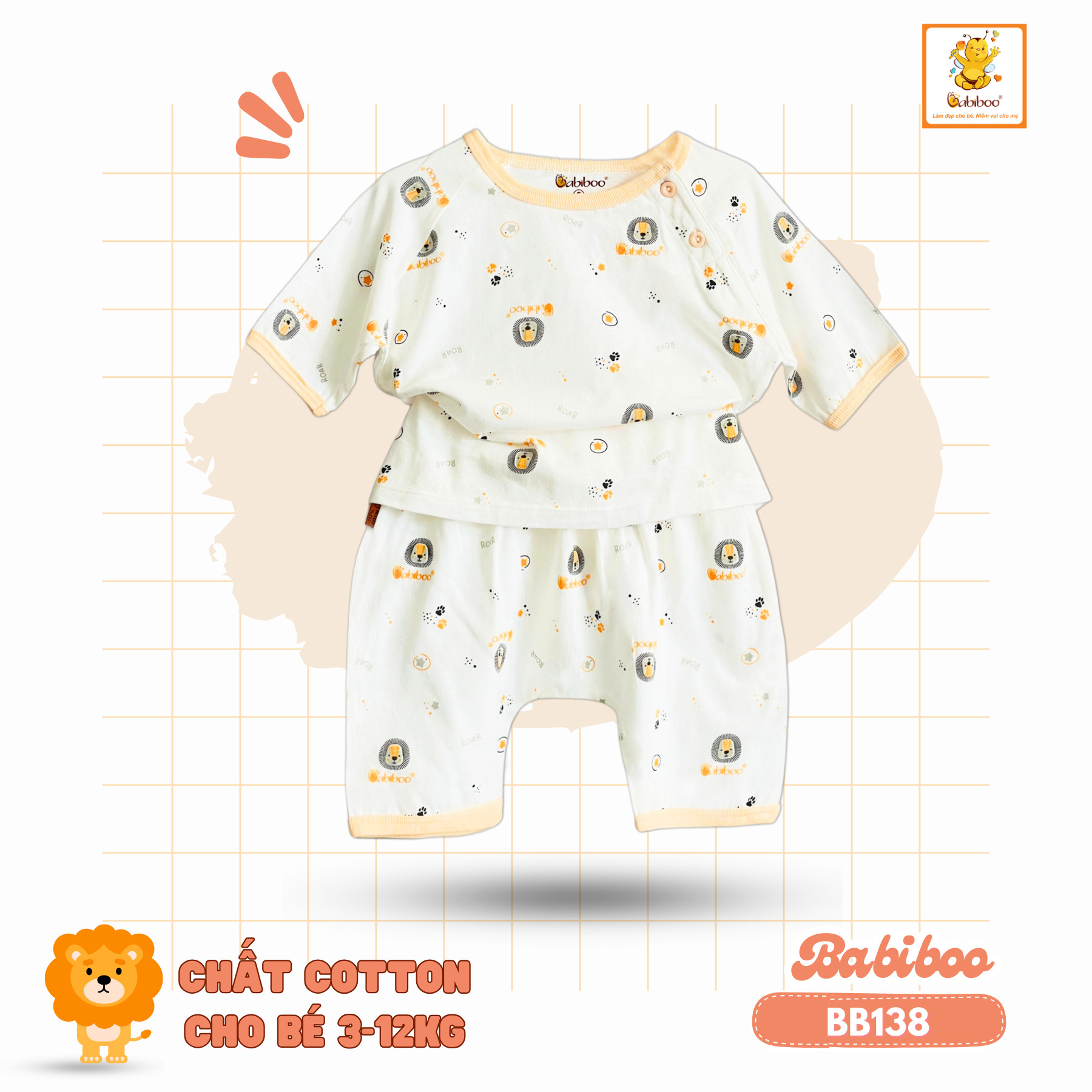 Đồ bộ cho bé trai, bé gái BABIBO bộ quần áo sơ sinh cotton mềm mại (3kg-12kg) - BB138