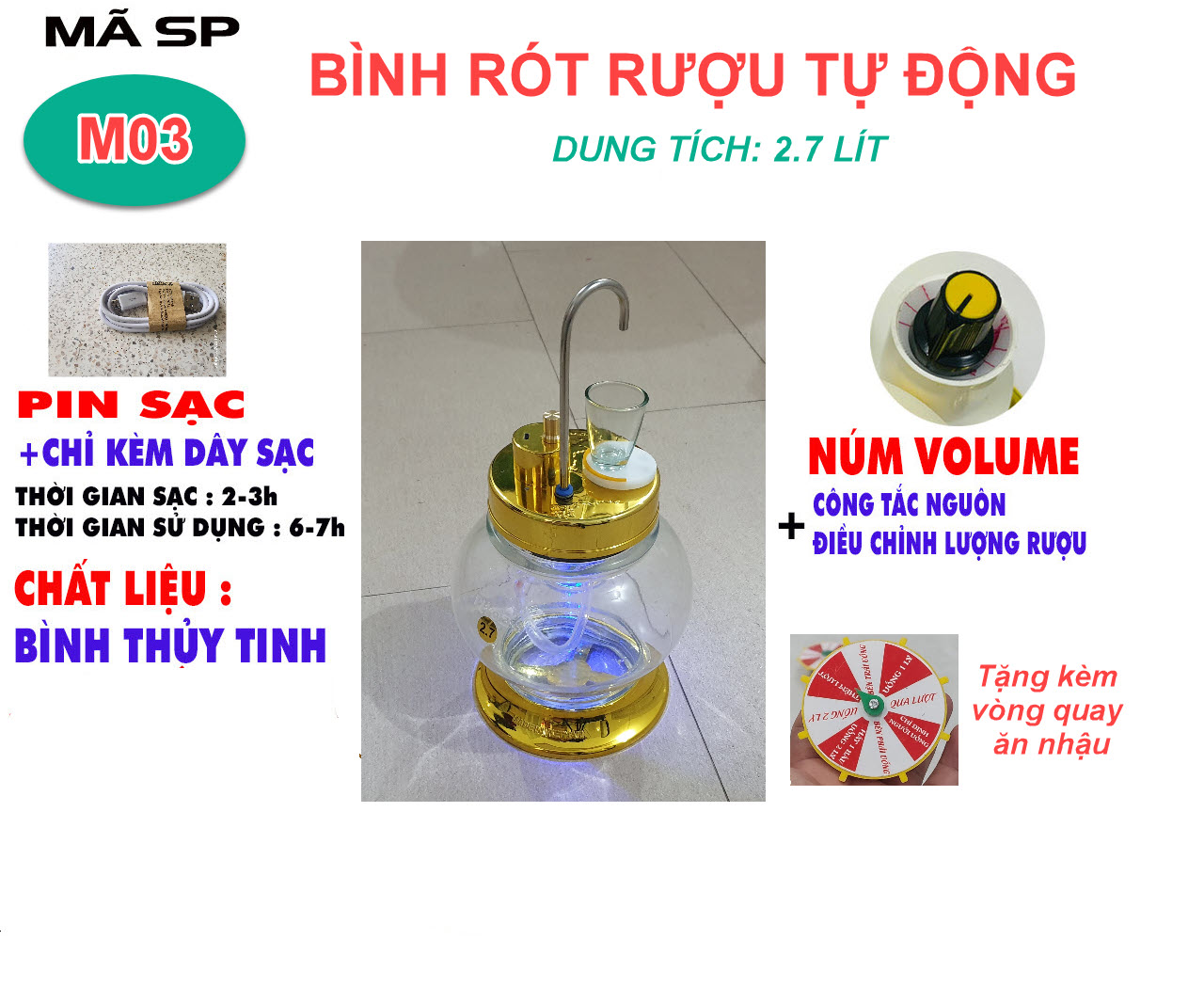 Bình rót ruou tự động cảm ứng V3
