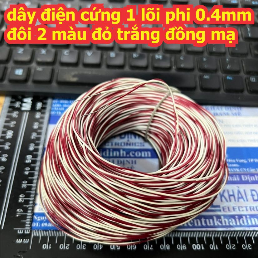 10 mét dây điện cứng 1 lõi phi 0.4mm đôi 2 màu đỏ trắng đồng mạ kde9604