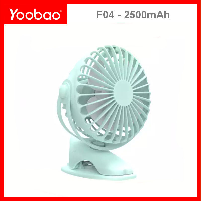 Quạt sạc mini xoay góc 720 độ, đế kẹp đa năng hoặc đặt bàn, an toàn cho trẻ với 4 nấc điều chỉnh gió (2500mAh) YOOBAO F04