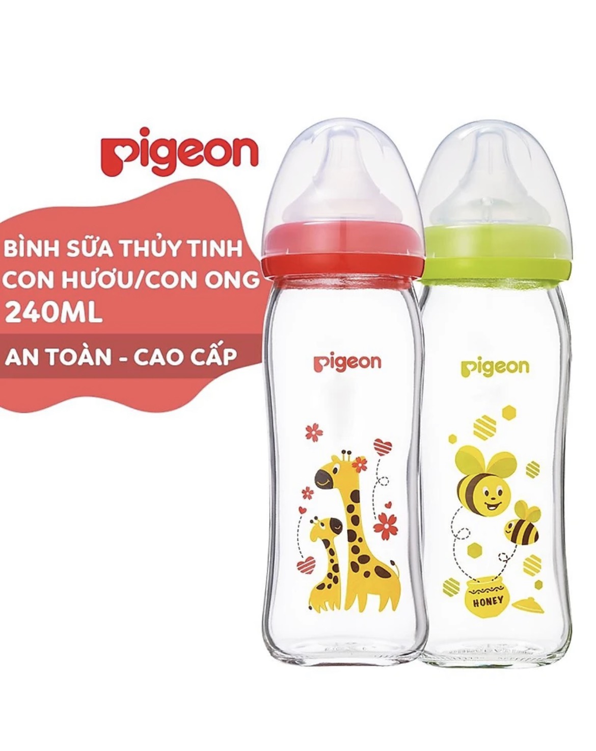 Bình sữa cổ rộng thuỷ tinh Plus Pigeon 240ml (M)