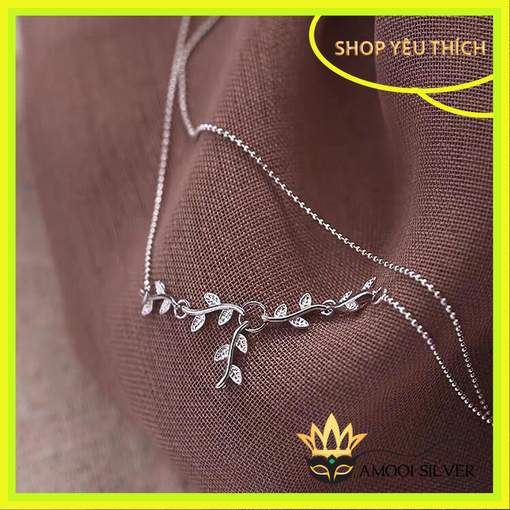 Lắc chân bạc S925 dây đôi hàng lá - Amooi Silver AC09