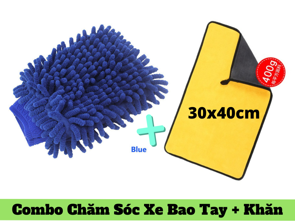 [HCM]Combo Chăm Sóc Xe Bao Tay Rửa Xe Kèm Khăn Lau Xe