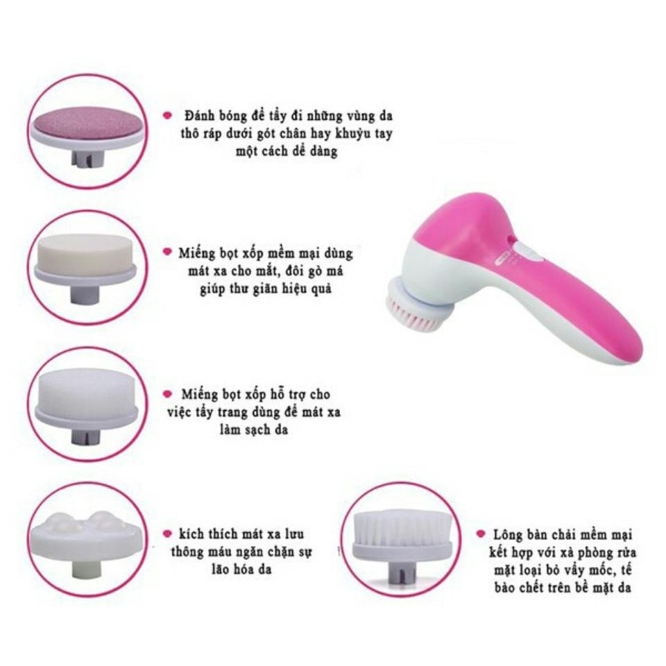 MÁY RỬA MẶT MASSAGE CHĂM SÓC DA TẠO BỌT 5 TRONG 1 DÙNG PIN (Nhiều màu) - [ Máy rửa mặt silicon #Máy rửa mặt dùng Pin #Rửa mặt tạo bọt #Massage rửa mặt #Chà gót chân loại bỏ tế bào chết]