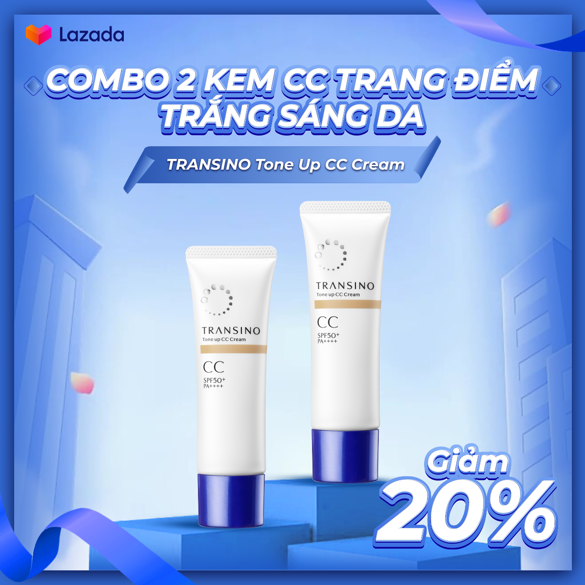 Combo 2 Kem CC Trang Điểm Trắng Sáng Da TRANSINO 30g