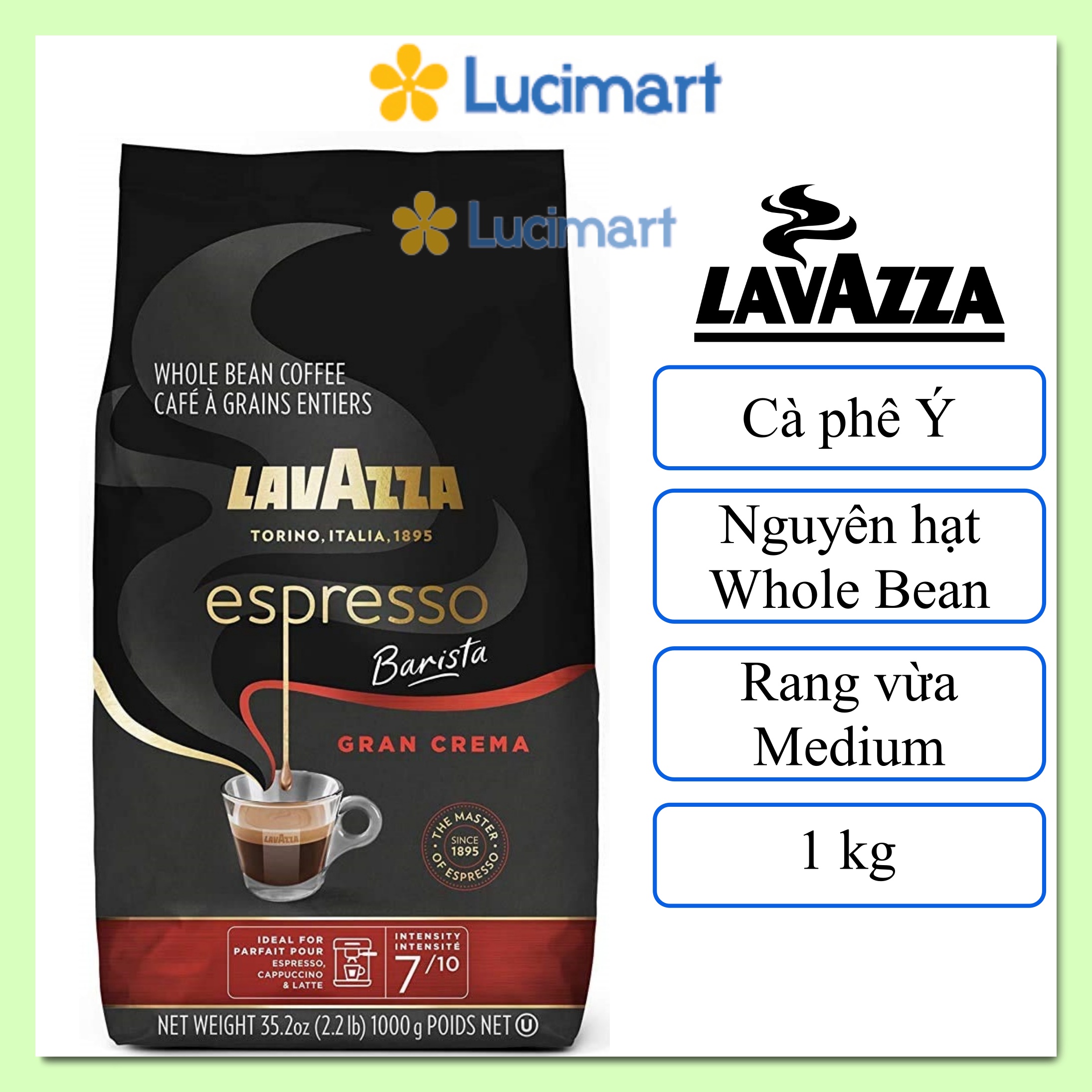 Cà phê Ý Lavazza Espresso Gran Crema nguyên hạt Whole Bean gói 1kg