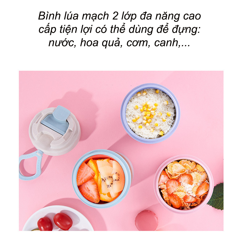 Bình nước nhựa lúa mạch 2 lớp 500ml