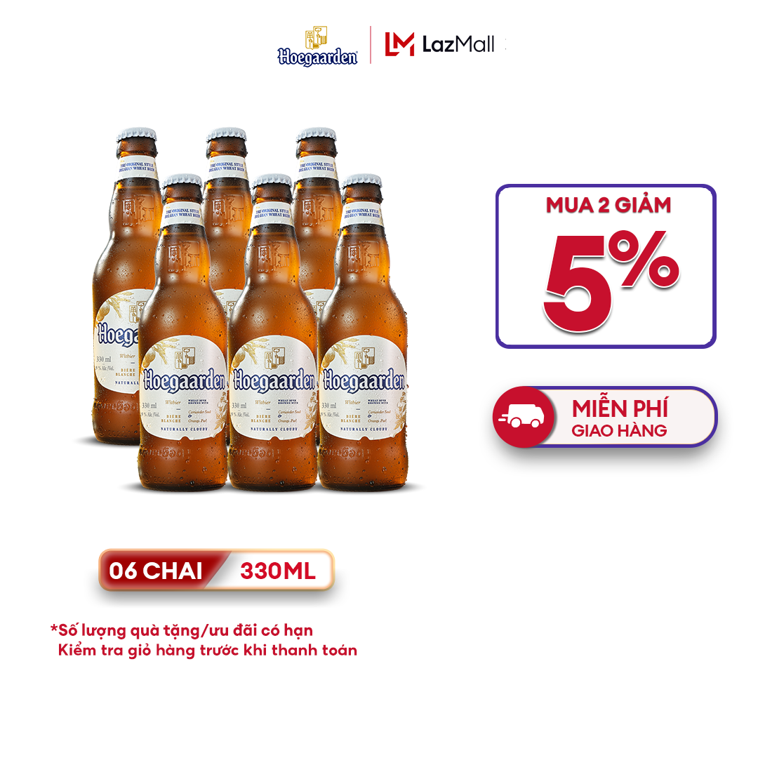 Lốc 6 chai bia Hoegaarden White (330ml/chai)