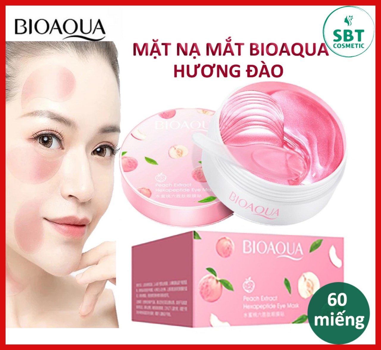 Set 60 Mặt Nạ Mắt Bioaqua Chiết Xuất Đào Dưỡng Ẩm Trắng Sáng Da
