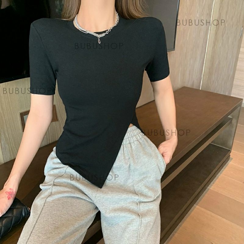Áo xẻ tà dáng ôm, áo thun ôm dáng ôm xẻ vạt BUBUSTORE