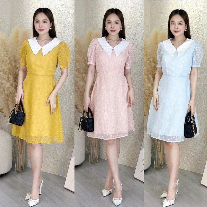 Đầm xòe voan giọt nước phối cổ trắng Misa - MS0263