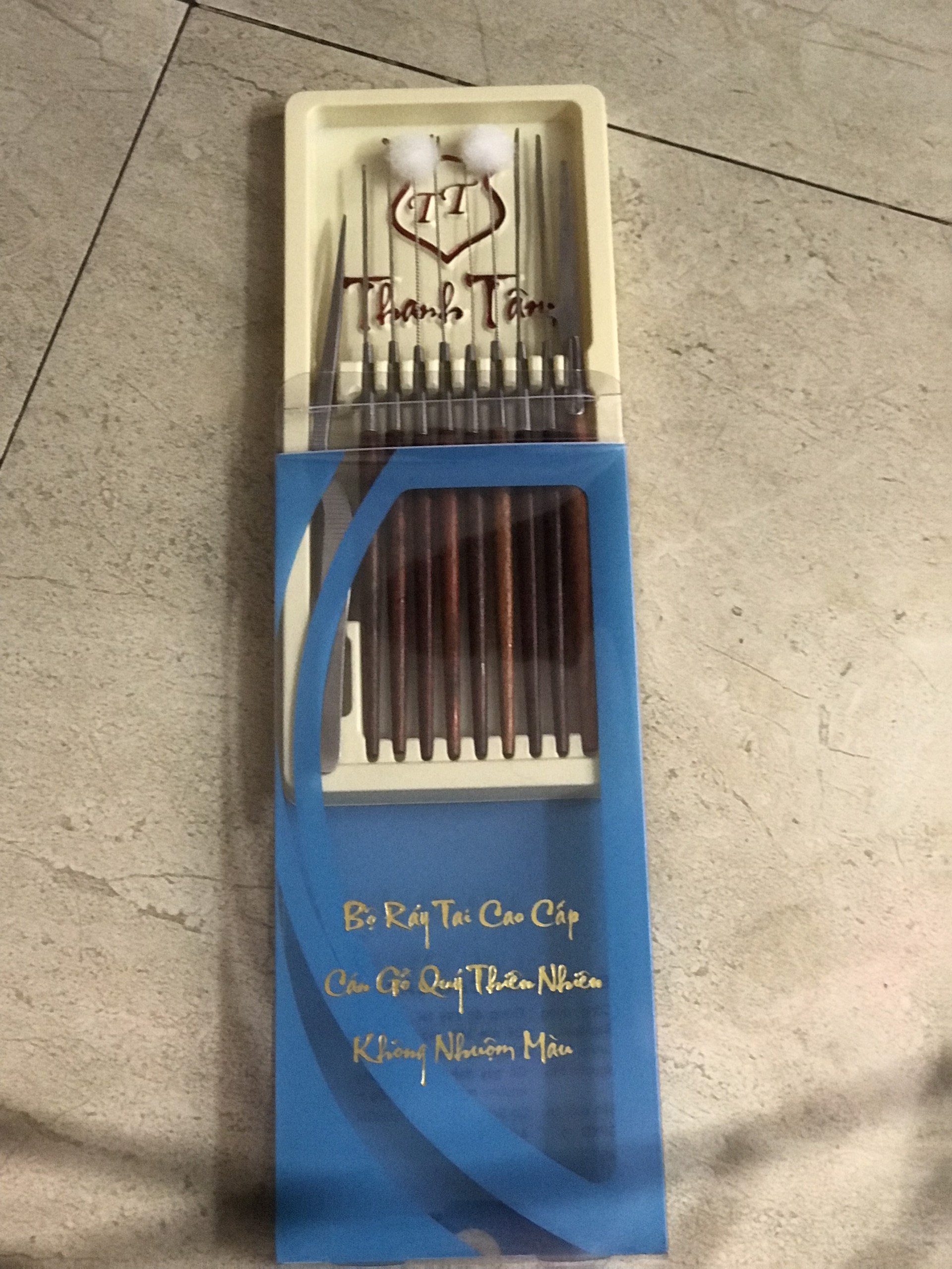 Bộ dụng cụ lấy ráy tai - móc ráy tai ( Có Hộp Gỗ Hương )
