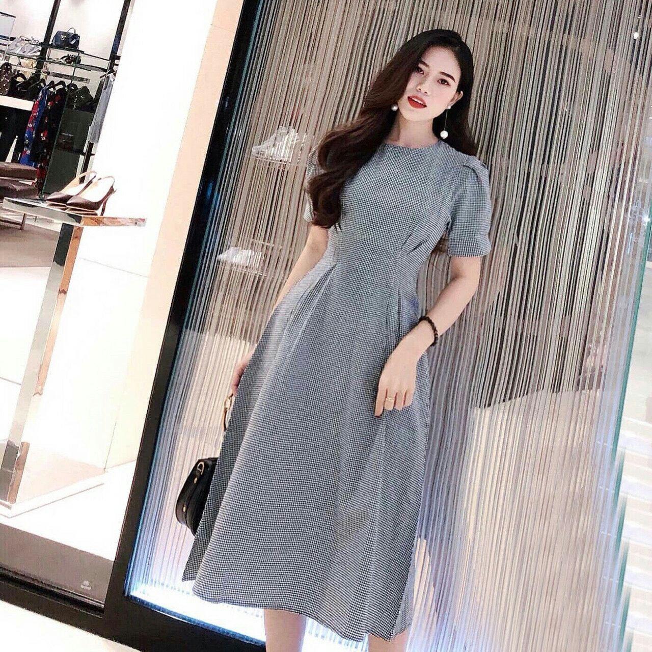 đầm Dáng Suông caro form dài