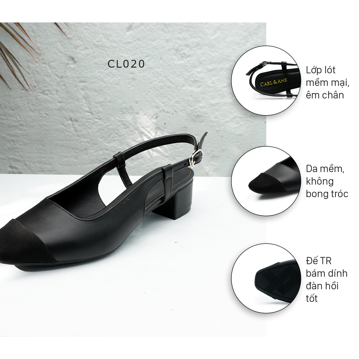 Carl & Ane - Giày cao gót bít mũi kiểu dáng Hàn Quốc phối màu cao 4cm màu đen  - CL020